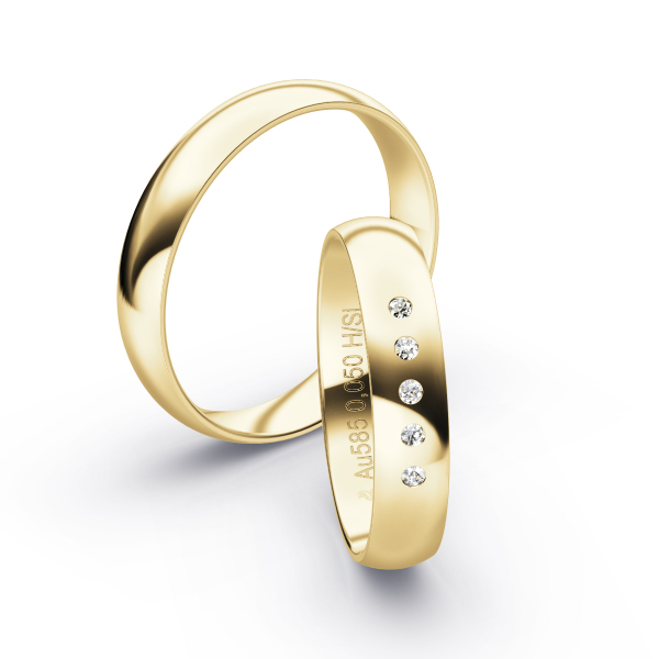 Gelbgold Eheringen, poliert, 5 Diamanten in 4 mm Breite 