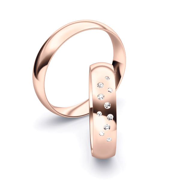 Rosegold Eheringen mit Sternenhimmel Diamanten in 4,5 mm Breite, poliert
