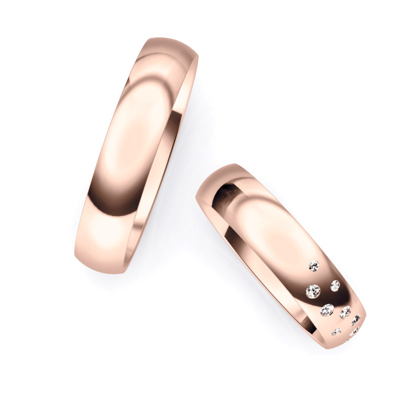 Rosegold Eheringen mit Sternenhimmel Diamanten in 4,5 mm Breite, poliert