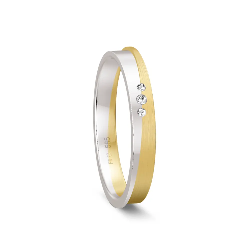 Gelbgold/Weißgold Trauring matt poliert mit 3 Diamanten