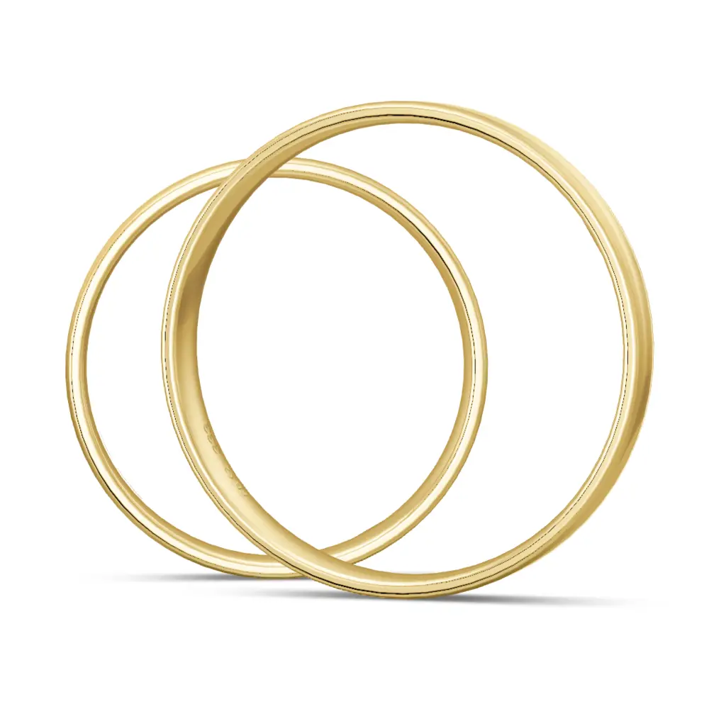 Trauringe aus Gelbgold poliert mit konkaver Form mit drei Diamanten seitlich