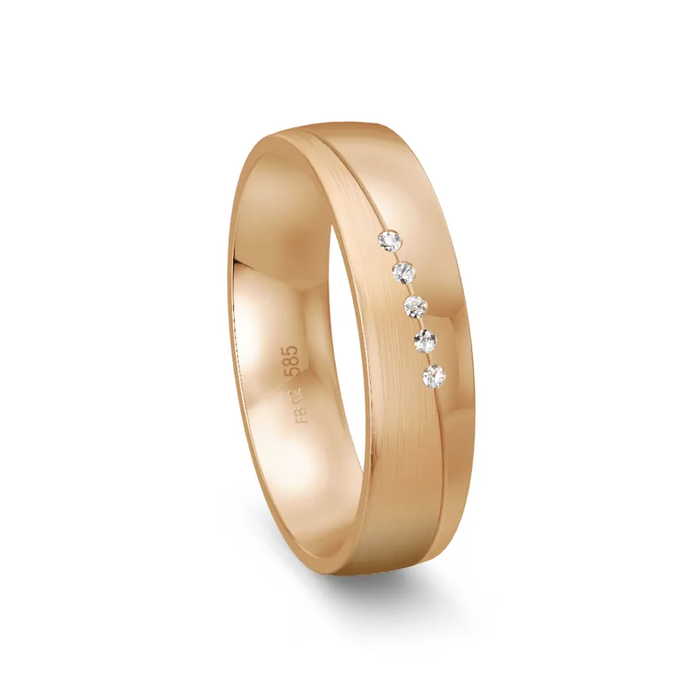 Trauring aus Roségold mit 5 Diamanten Polierung und Mattierung