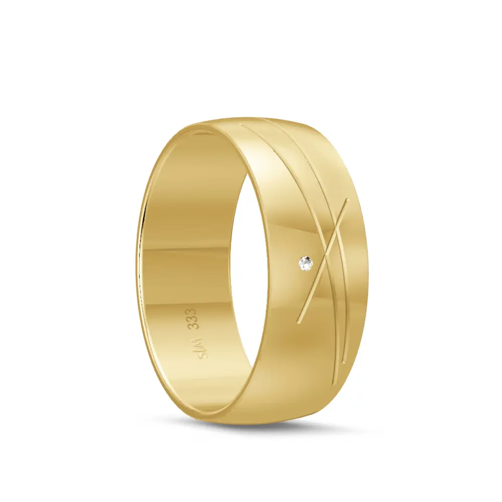 Gelbgold Ehering mit Strahlenmuster breit poliert und Diamanten