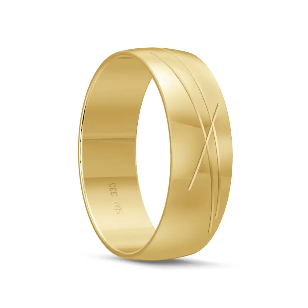 Gelbgold Ehering mit Strahlenmuster breit poliert
