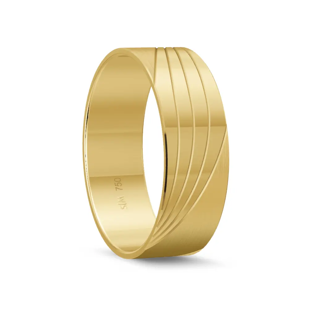 Gelbgold Ehering breit mit poliertem Streifenmuster