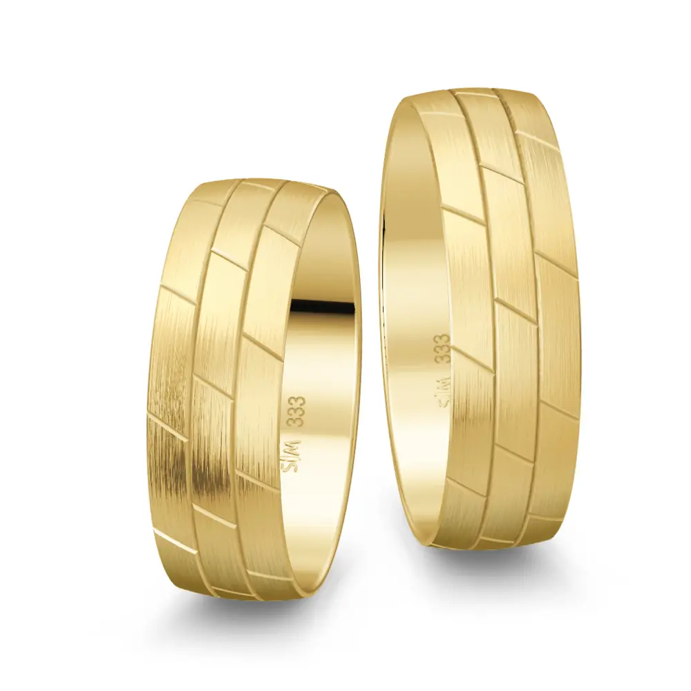 Gelbgold Eheringe mit geometrischem Muster und Mattierung