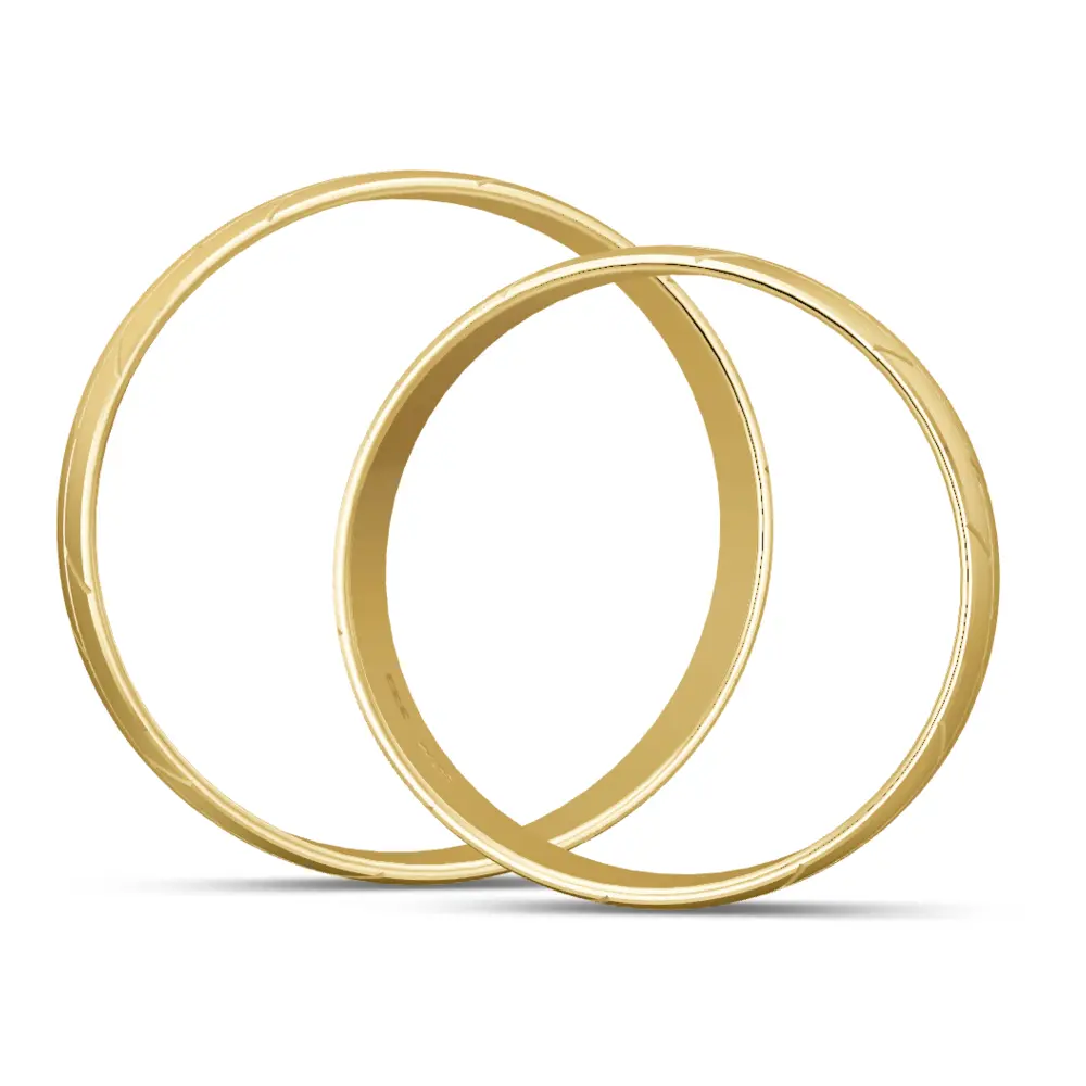 Gelbgold Eheringe mit geometrischem Muster und Mattierung seitlich