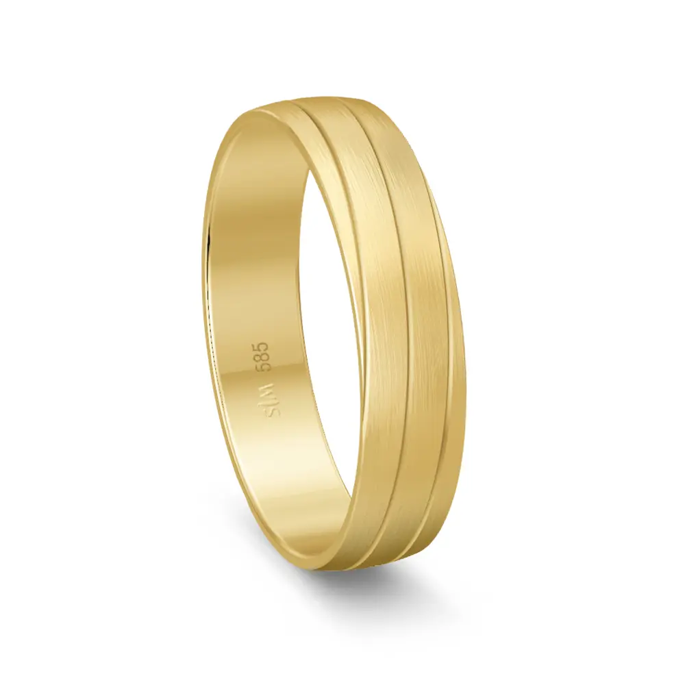 Gelbgold Trauring matt mit Rillen