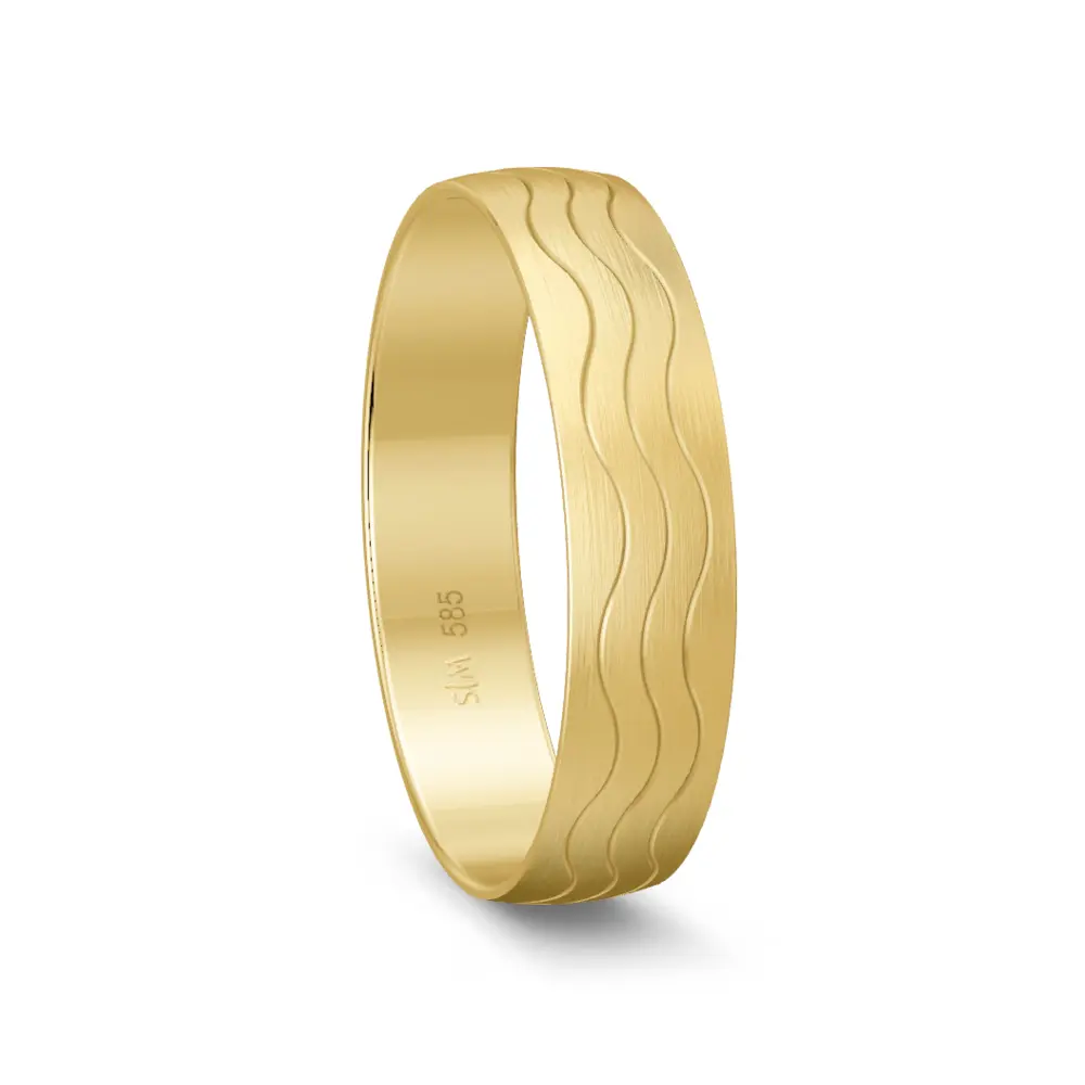 Trauring in Gelbgold matt mit Wellenmuster