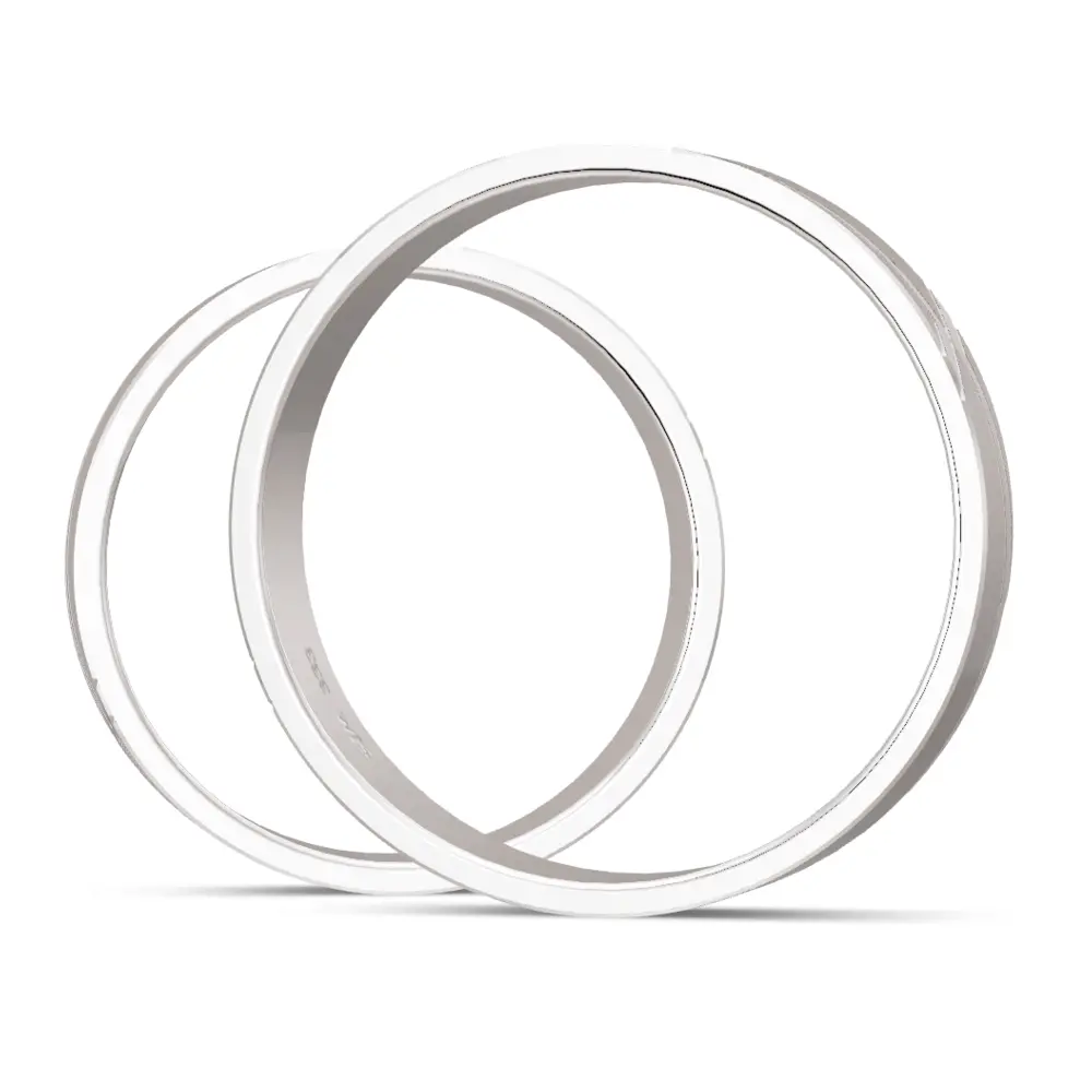 Weissgold Trauringe poliert mit Diamant und mattem Kreuzdesign seitlich