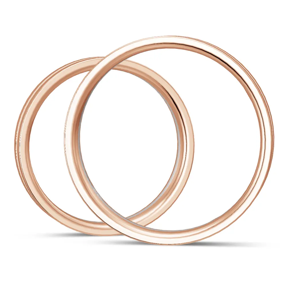 Eheringe in Rotgold und Weißgold poliert mit 3 Diamanten seitlich
