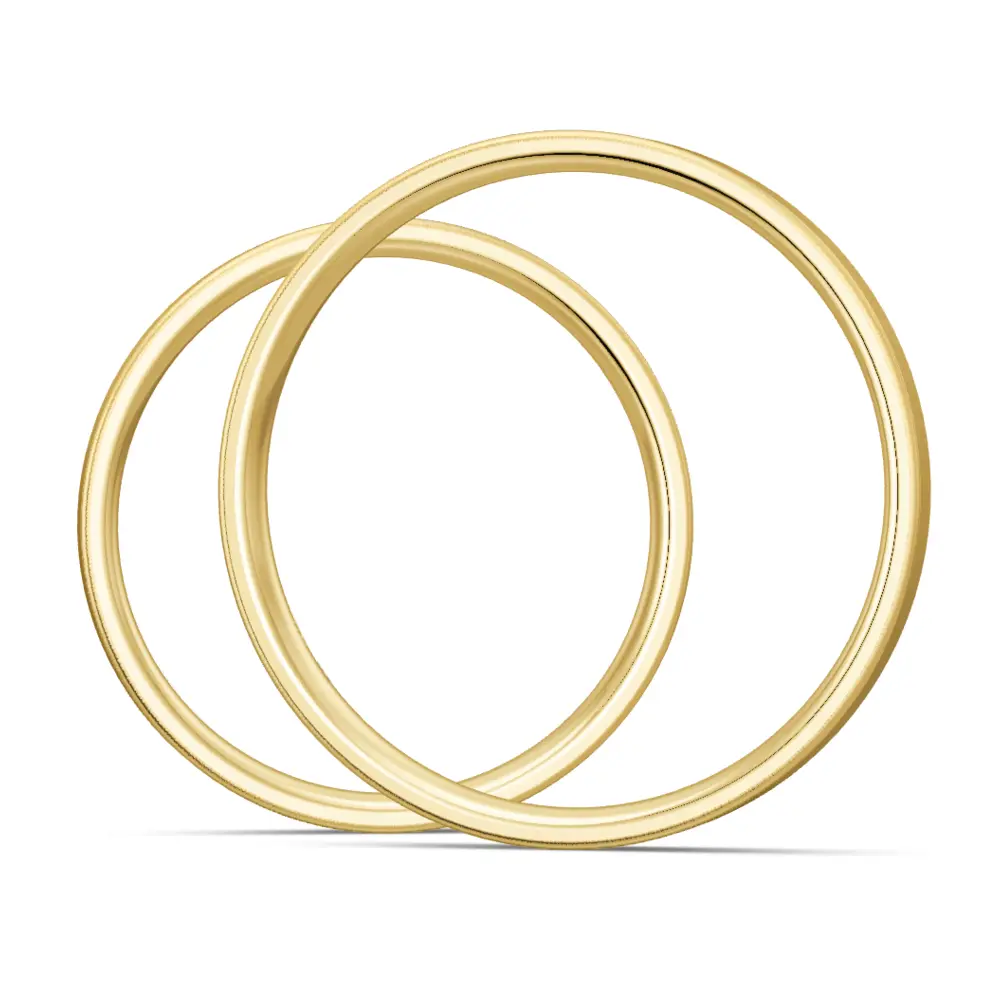 Schmale Eheringe aus Gelbgold mit 5 Diamanten und Quermattierung seitlich