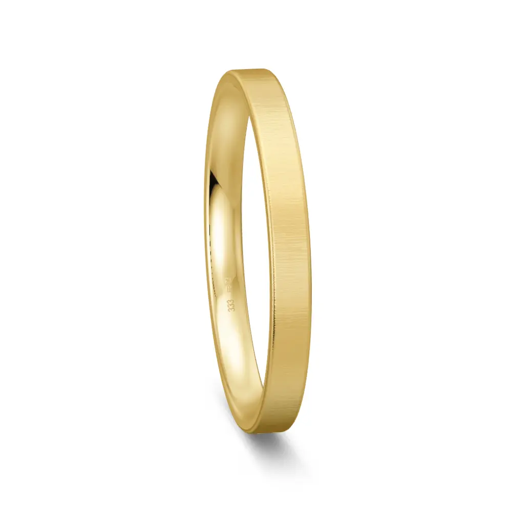 Schmaler Ehering aus Gelbgold mit Quermattierung