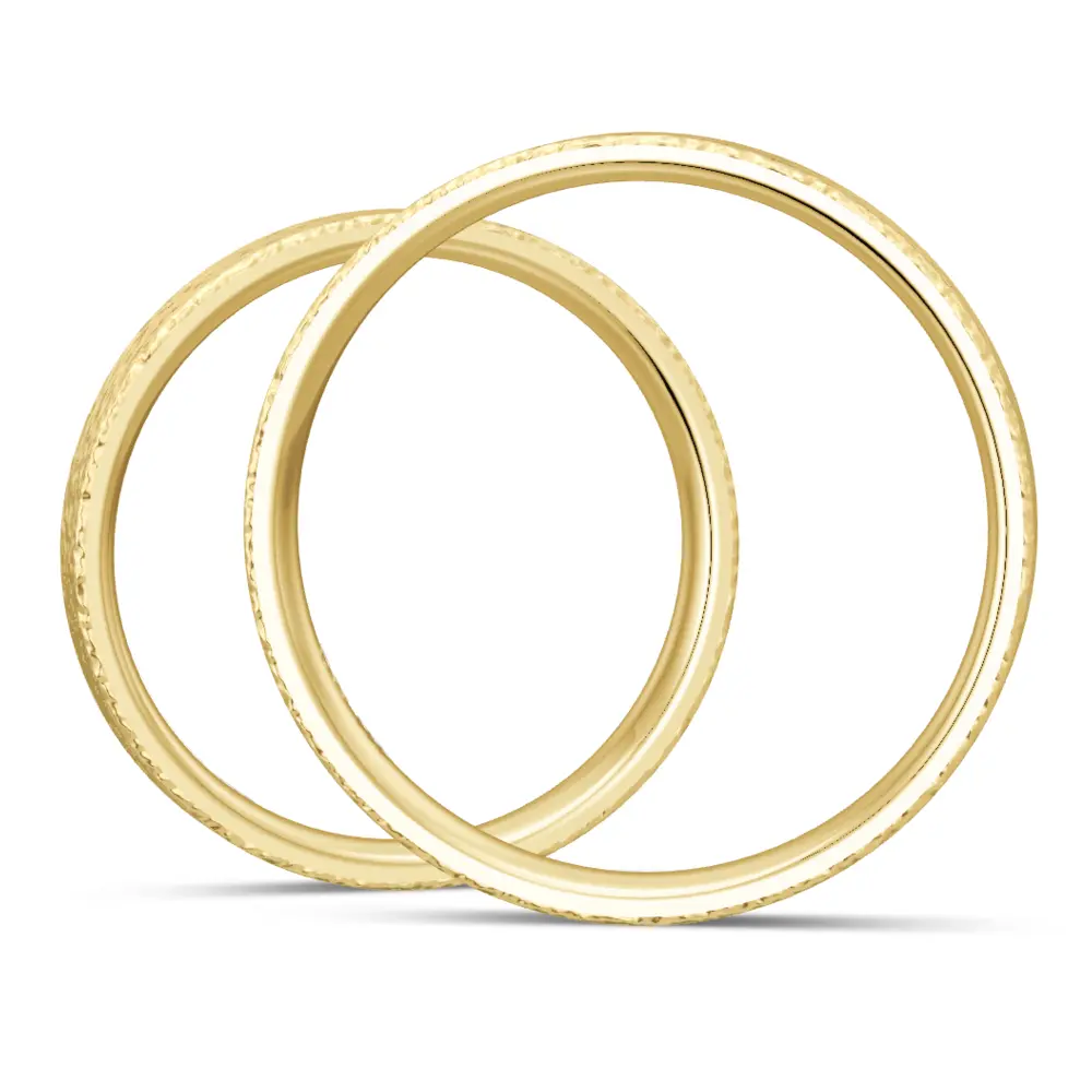 Gelbgold Eheringe 3 mm breit mit 3 Diamanten und Strukturierung seitlich