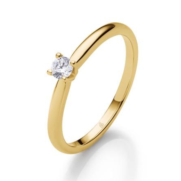 Solitairering aus Gelbgold mit 0,1 Karat Diamanten in Krappenfassung
