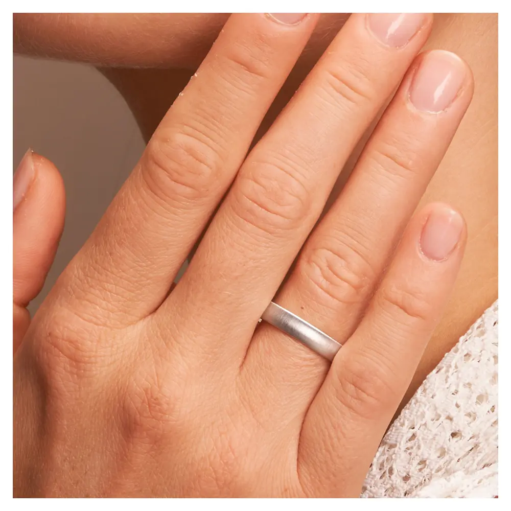Palladium 500 Ehering mit Quermattierung auf Hand im Zoom