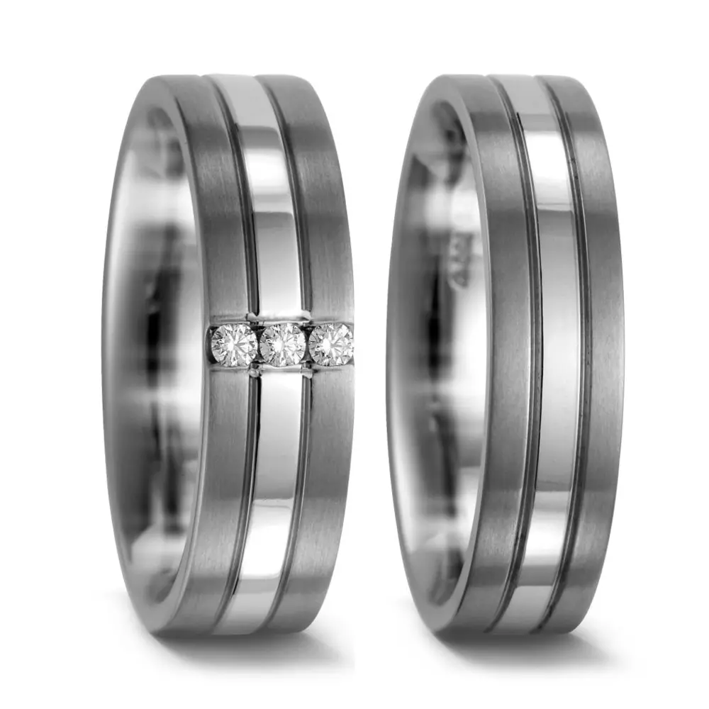 Titan Palladium 950 Partnerringe mit Rosegold mit 3 Diamanten