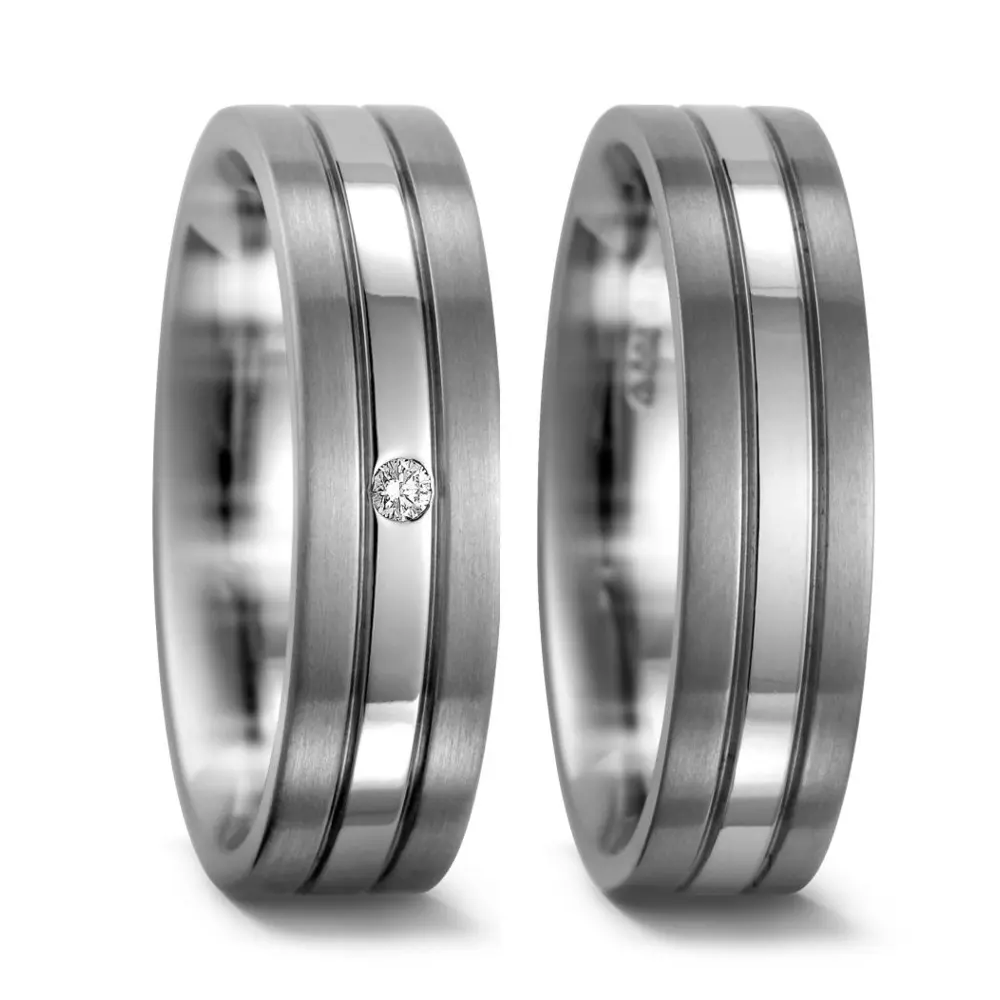 Titan Partnerringe Eheringe mit Palladium 950 Streifen und Diamant