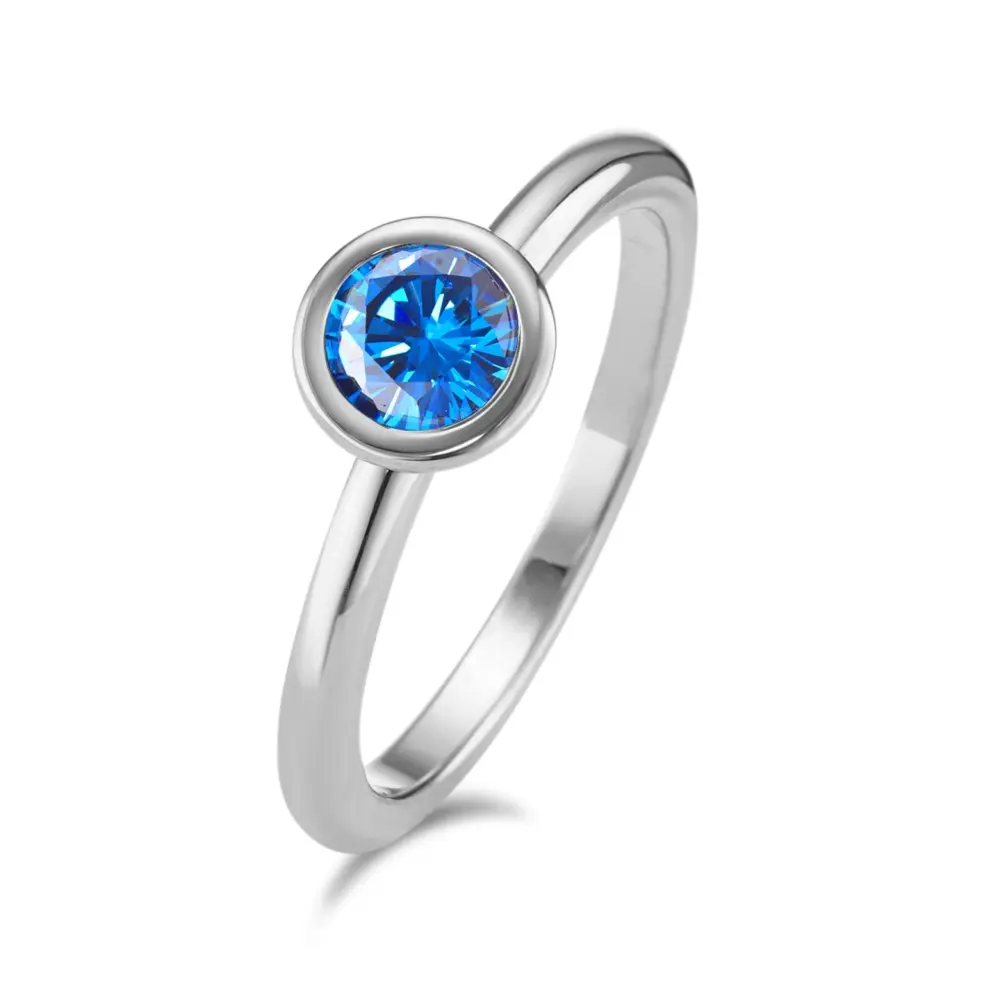 Edelstahl Schmuckring mit blauem Zirkonia