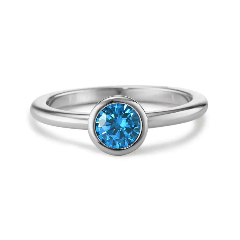 Edelstahl Schmuckring mit blauem Zirkonia liegend