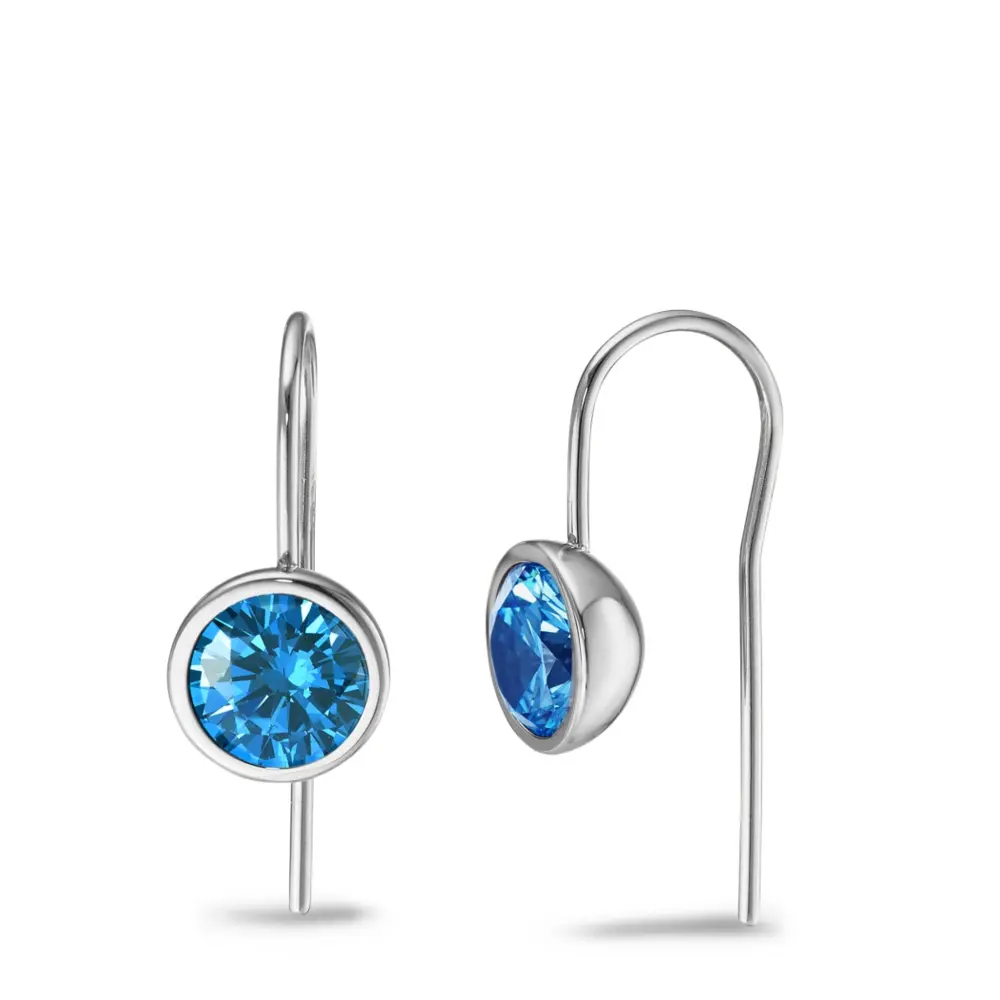 Edelstahl Ohrhänger mit blauen Zirkonia