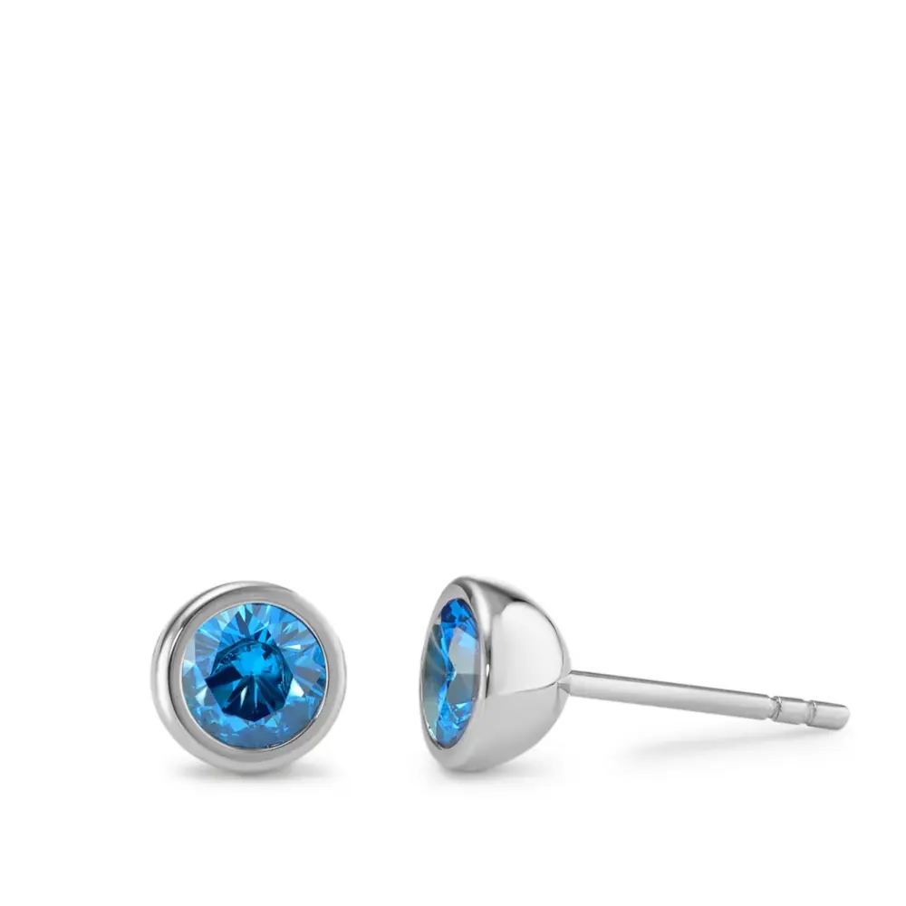 Edelstahl Ohrstecker mit blauen Zirkonia
