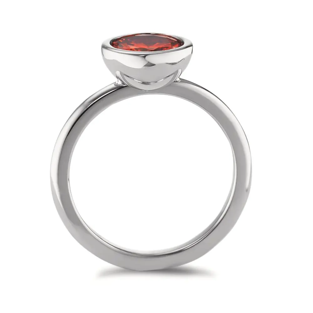 Edelstahl Schmuckring mit rotem Zirkonia im Profil
