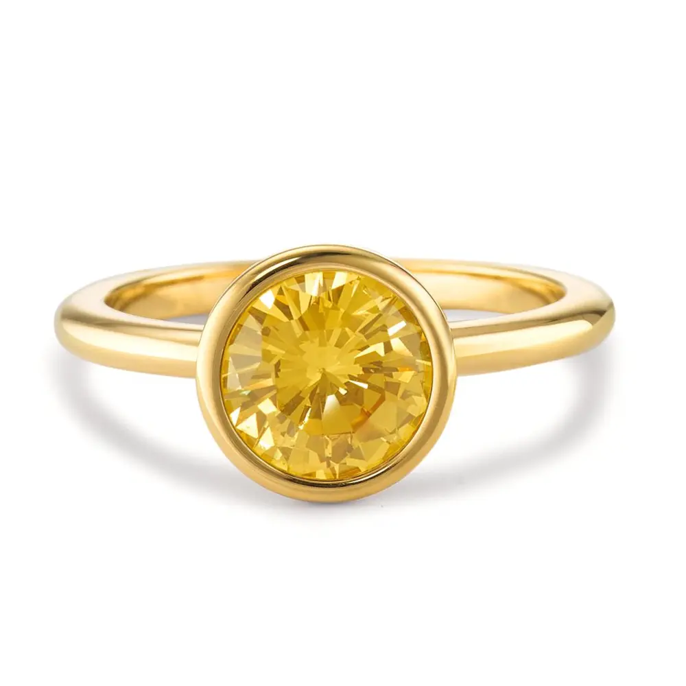 goldplattierter Edelstahl Schmuckring mit gelbem Zirkonia von vorne