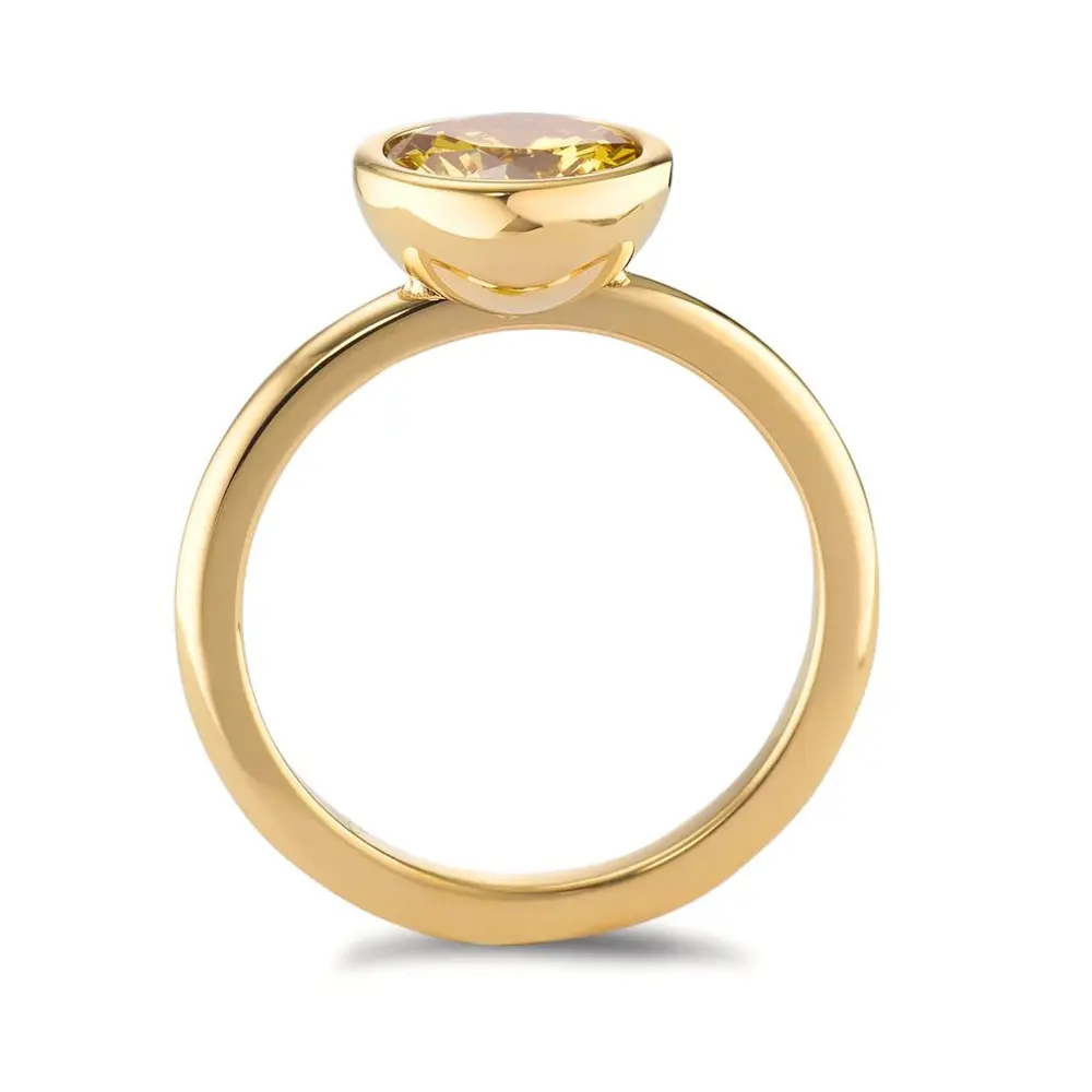 goldplattierter Edelstahl Schmuckring mit gelbem Zirkonia seitlich