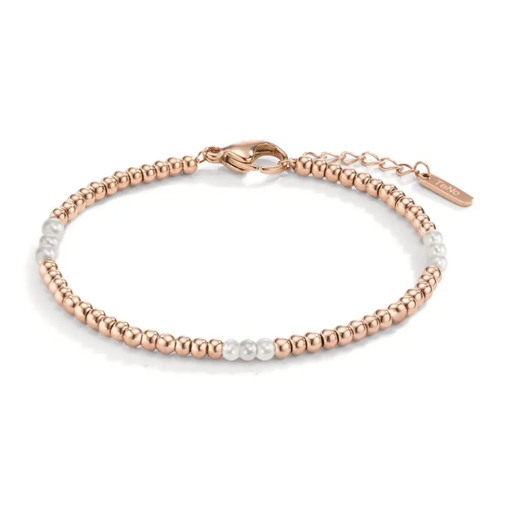 Armband aus Edelstahl mit Muschelperlen und Roségoldplattierung