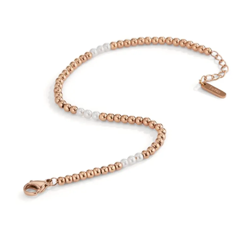 Armband aus Edelstahl mit Muschelperlen und Roségoldplattierung offen