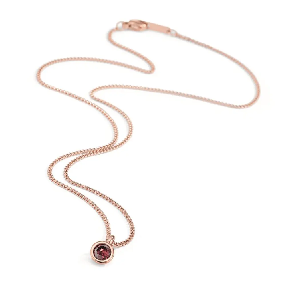 Halskette aus roségoldplattiertem Edelstahl mit Anhänger mit rotem Zirkonia
