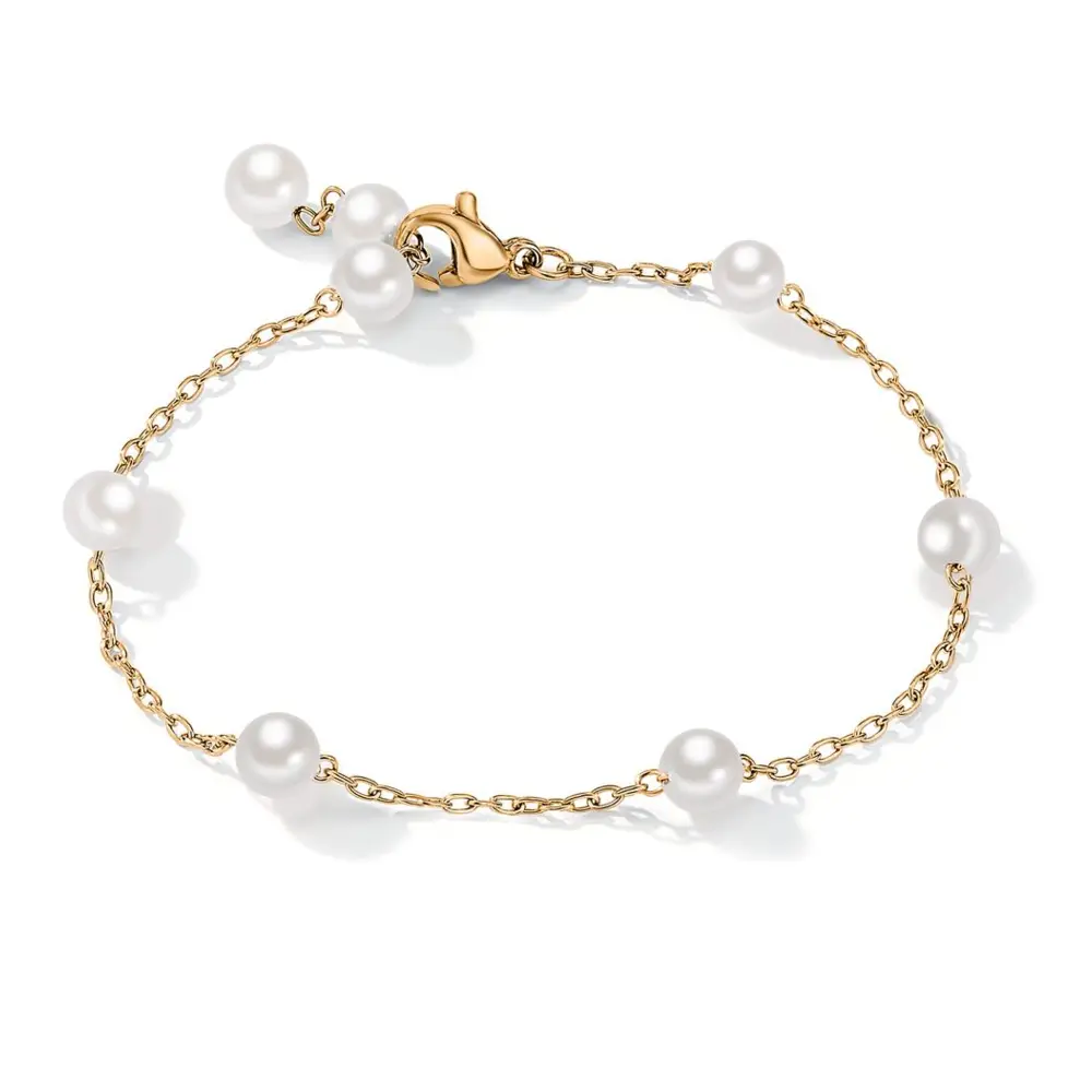 Edelstahl Armband mit 8 Muschelperlen und Goldplattierung