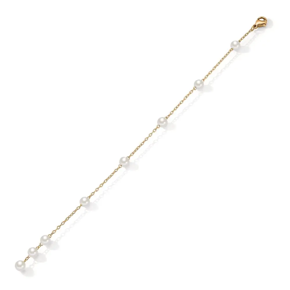 Edelstahl Armband mit 8 Muschelperlen und Goldplattierung offen