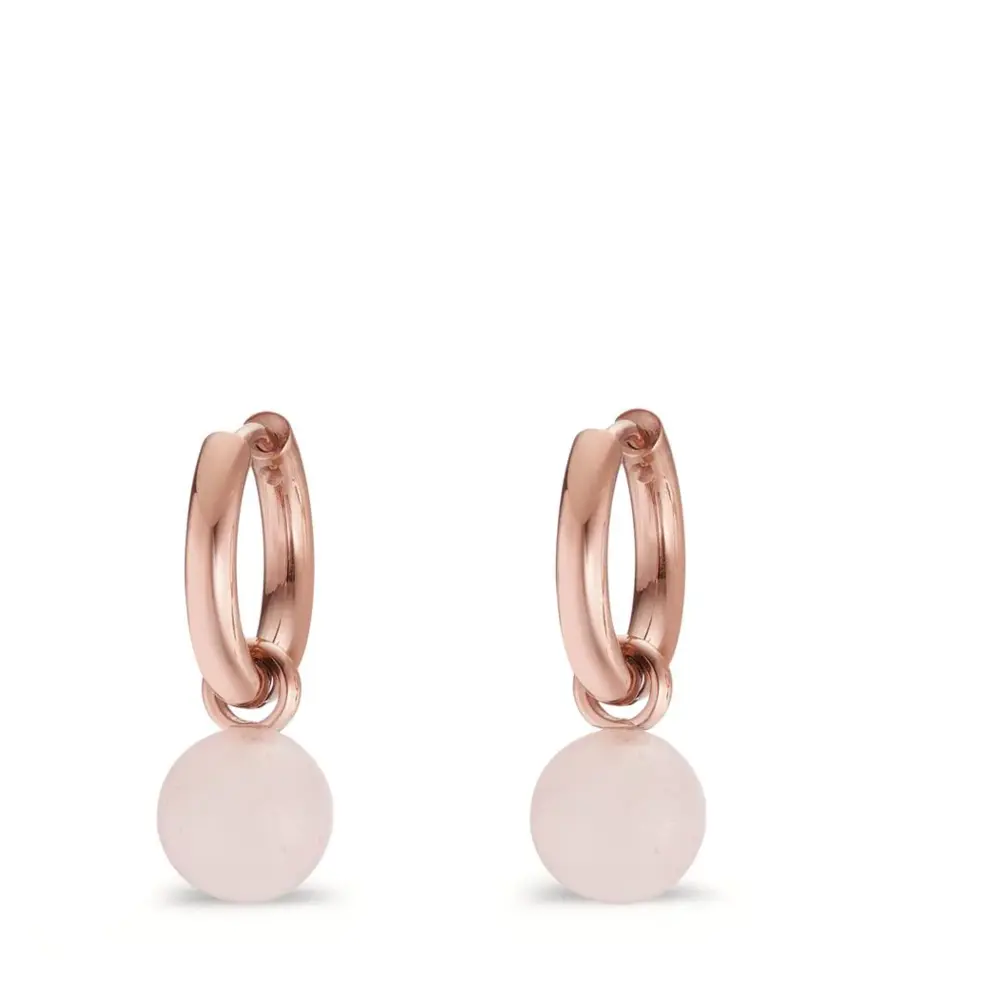 Edelstahl Creolen mit Roségoldplattierung und Perlen aus Rosenquarz