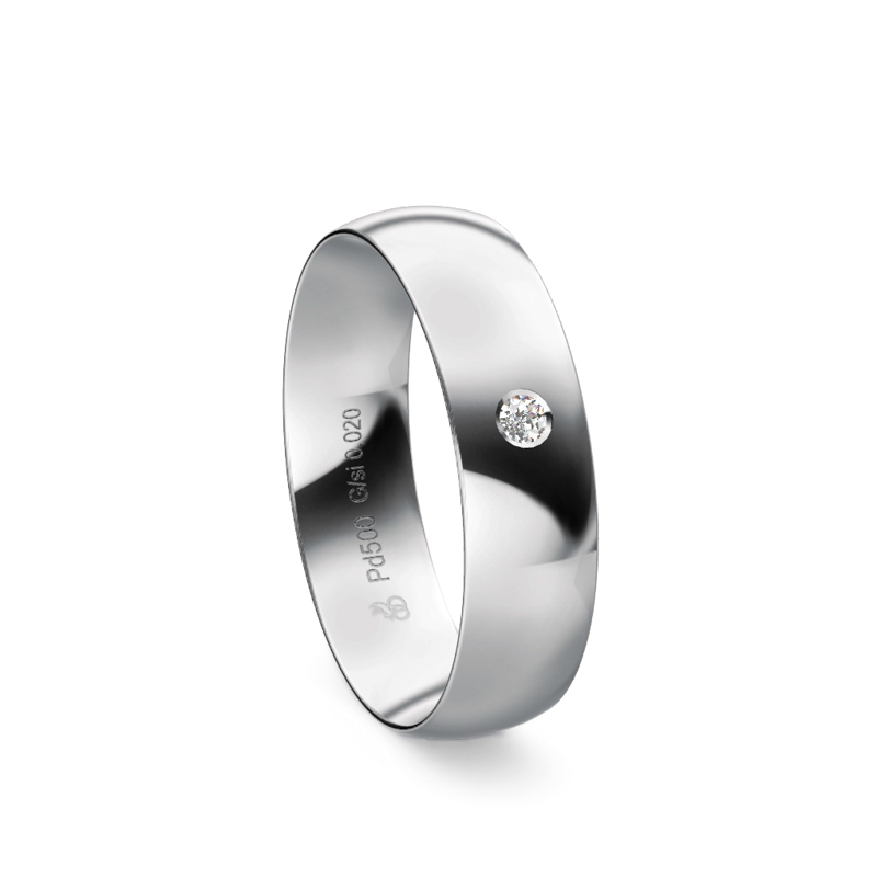 Ehering aus Palladium mit strahlender Polierung und Diamanten 9193