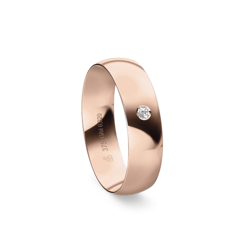 Ehering aus Roségold mit strahlender Polierung und einem Diamanten 9219