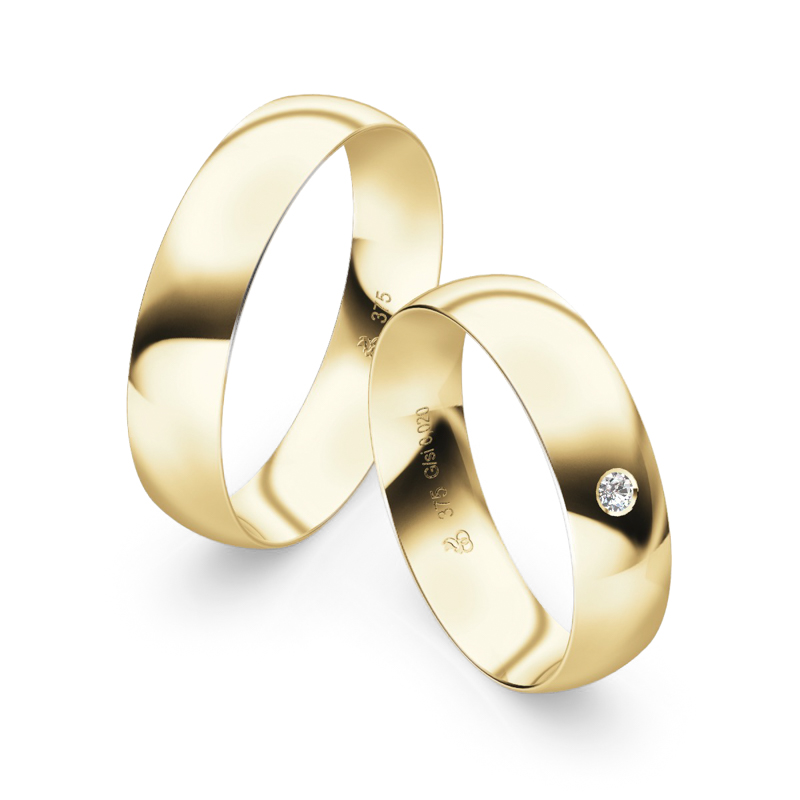 Eheringe aus Gelbgold mit glänzender Polierung und einem Diamanten 9151