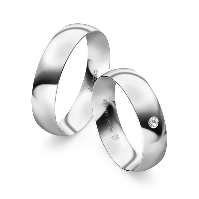 Eheringe aus Palladium mit strahlender Polierung und Diamanten 9193