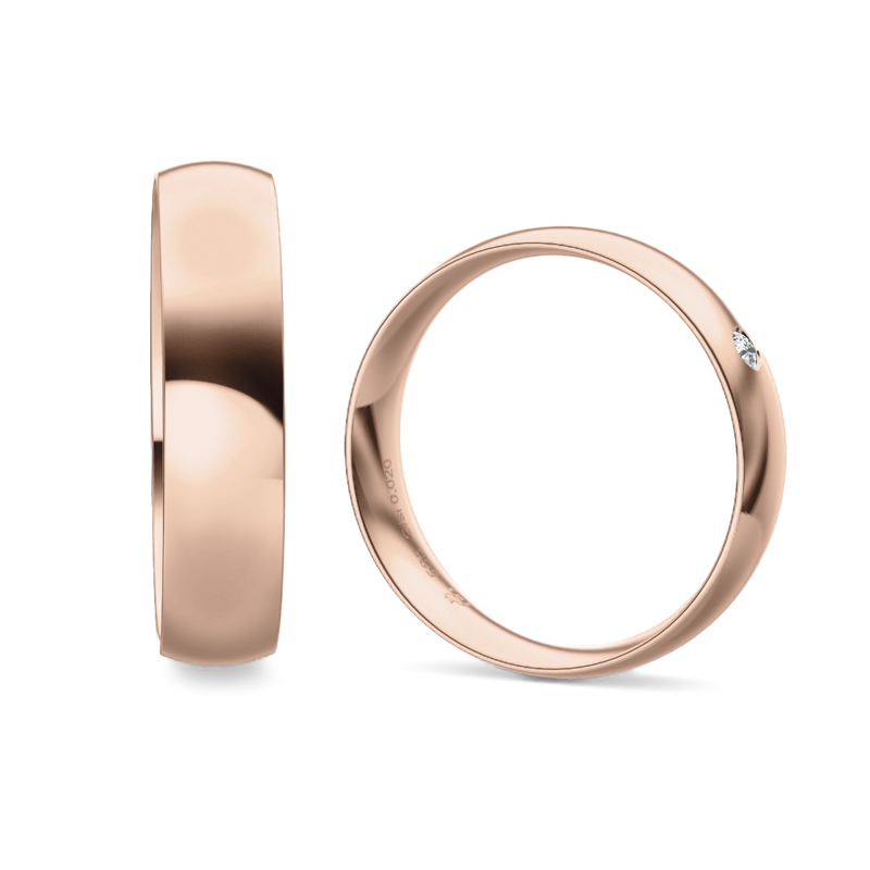 Eheringe aus Roségold mit strahlender Polierung und einem Diamanten 9219