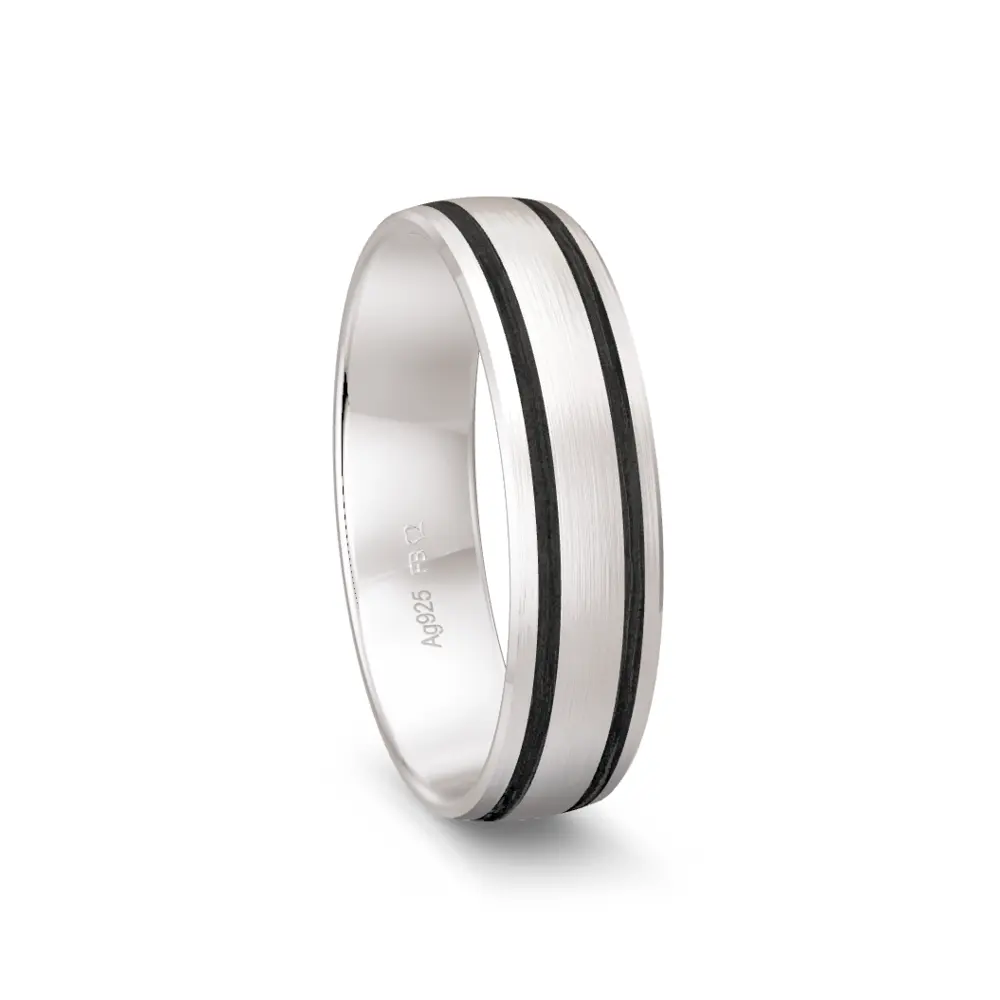 925er Silber Trauring mit schmalen Carbonstreifen