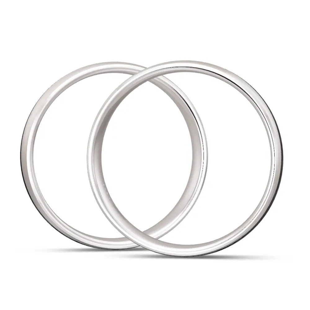 matte 925er Silber Trauringe mit geschwungenem Carbonstreifen seitlich