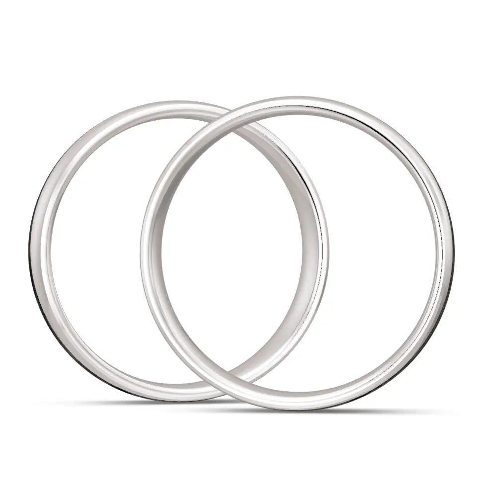 polierte 925er Silber Trauringe mit geschwungenem Carbonstreifen seitlich