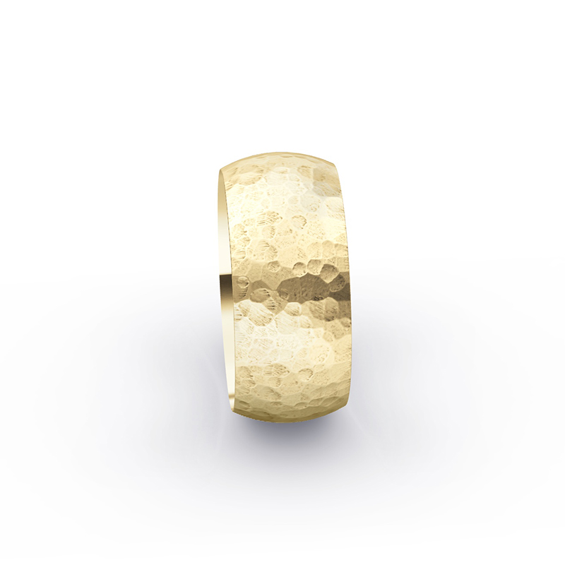 Gelbgold Trauringe mit Hammerschlag-Optik und Diamanten, 8 mm Breite