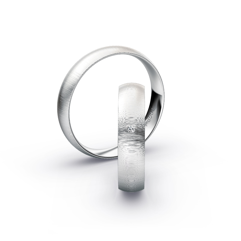 Aufnahme von Eheringen aus Palladium mit Diamanten und Querbürstung in 4,5 mm Breite