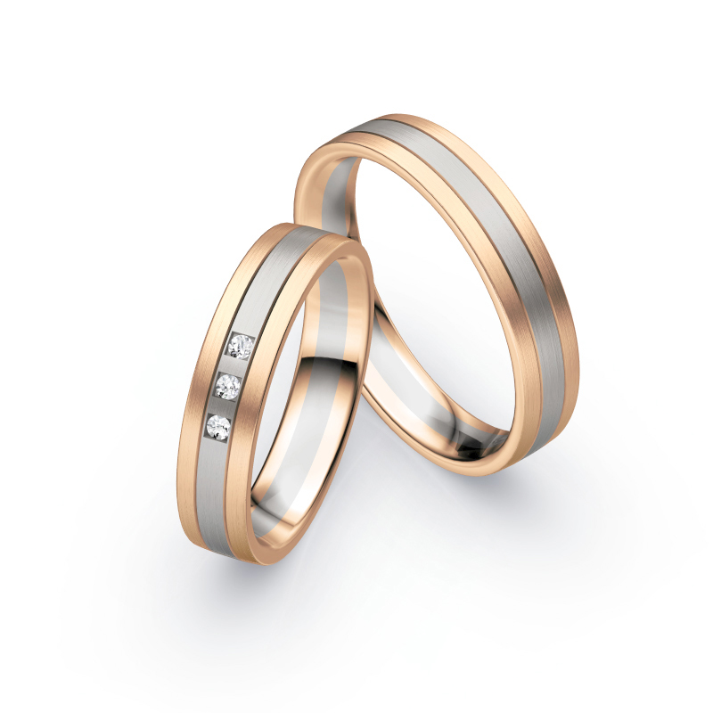 Aufnahme von Eheringen aus Rosègold & Palladium 500 mit weißen Diamanten 
