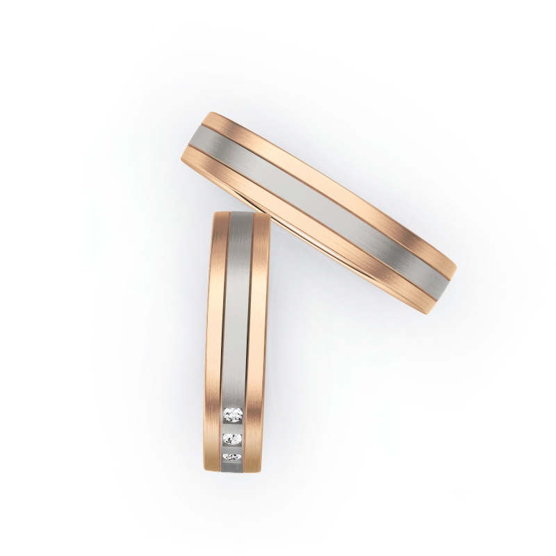 Aufnahme von Eheringen aus Rosègold & Palladium 500 mit weißen Diamanten 