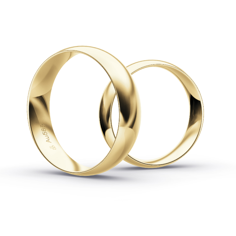 Aufnahme von polierten schlichten Trauringen aus Gelbgold mit Diamanten mit 6 mm Breite