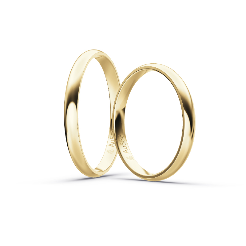 Aufnahme von schlichten polierten Gelbgold Eheringe in 2,5 mm