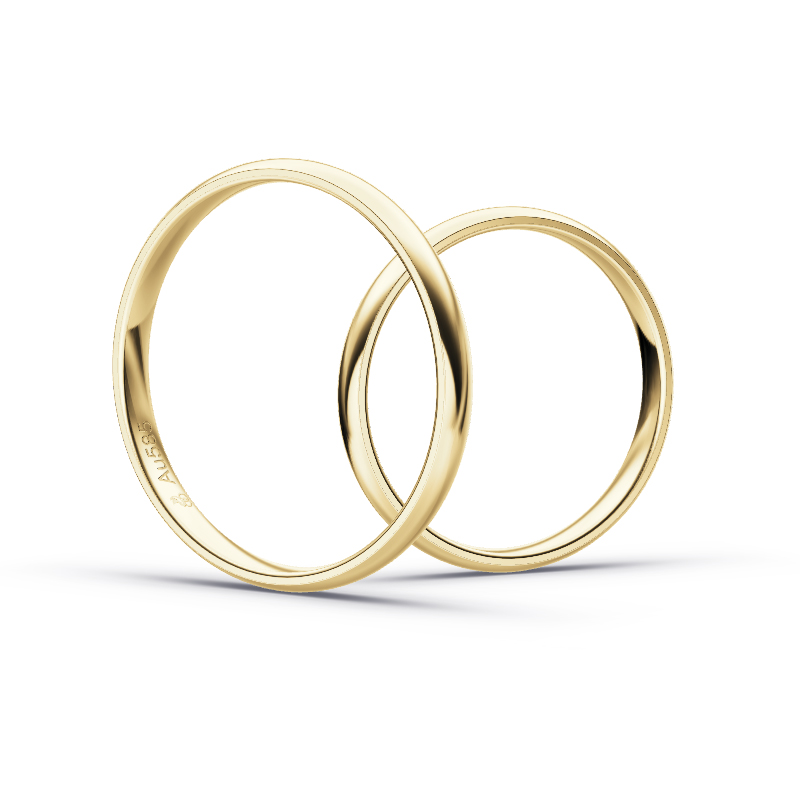 Aufnahme von schlichten polierten Gelbgold Eheringe in 2,5 mm